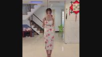 【三五小脚】书瑶 白底带花旗袍 肉色丝袜 红色高跟