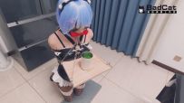 【BadCat】蕾姆兔女郎cos+皮带紧缚+蒙眼堵嘴+棒棒+放置侍奉play