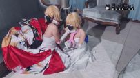 【BadCat】【双女Saber Cos】枷锁 跪侍 对镜羞辱 最后两人一起惨遭表哥和摄影师的强制